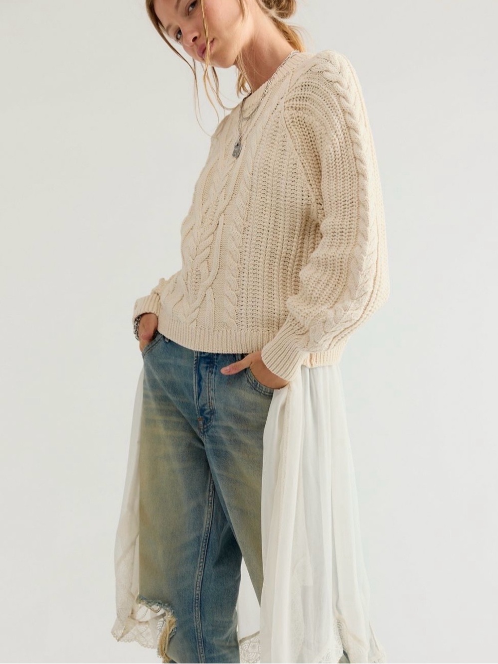 ▪️NWT Free People Frankie Fisherman Cable Knit Cotton Sweater